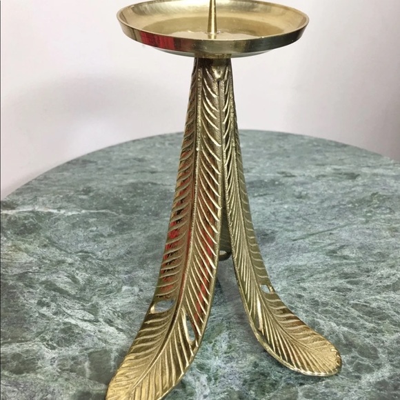 Vintage Brass Candle Holder Made in 1992 Tropical Leaves - Picture 4 of 6